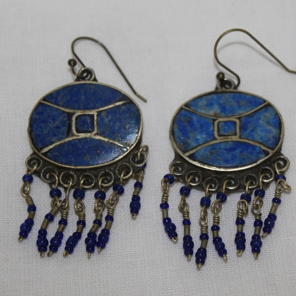 Vintage Imported Lapis Earrings with Dangles, Pierced - Picture 1 of 1